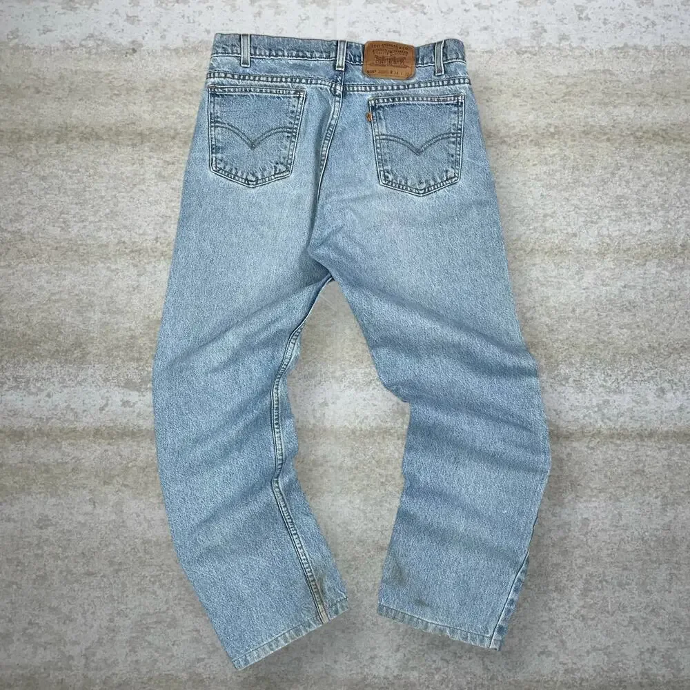 Vintage 90s Levis Jeans 505 34x30 Regular Straight Leg Fit Light Wash Orange Tab